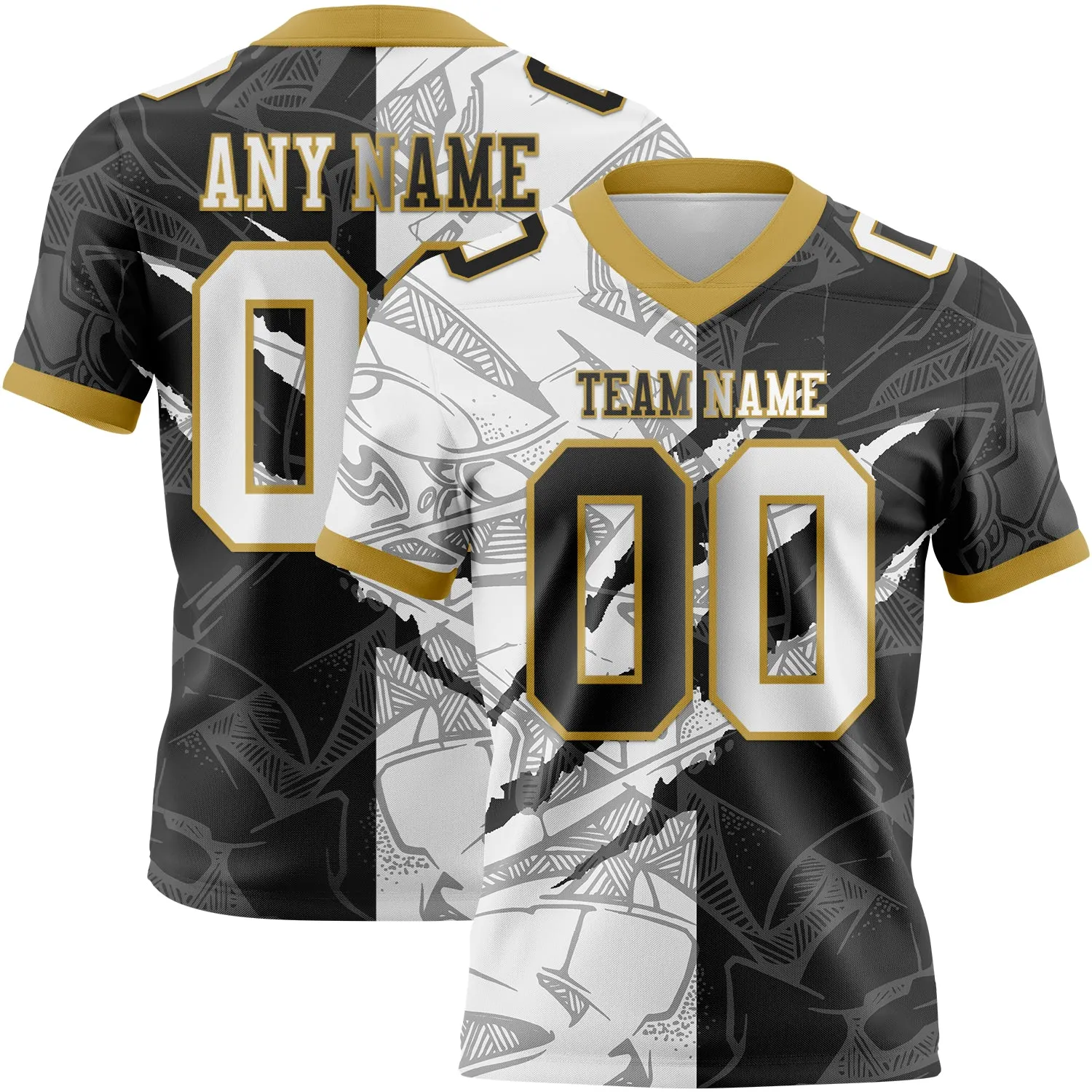 Custom Black White-Old Gold Authentic Gradient Fashion Scratch Football Jersey